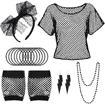 CHMMY Deguisement Annee 80 Femme Accessoire Annee 80 T-Shirt Résille