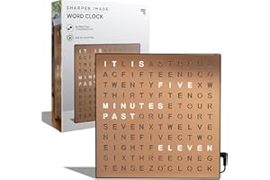 SHARPER IMAGE Light Up Electronic Plug-in Word Clock, Copper Finish with LED Light Display, USB Cord and Power Adapter, Unique Contemporary Home and Office Décor, Accent Desk Clock