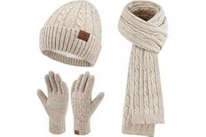 ZASFOU Donna Cappello Invernale Sciarpa Guanti Touch Screen Set Caldo Pile Foderati in Maglia Berretto Cappelli Sciarpe Lunghe Guanto Regalo per Donna Compleanno Natale
