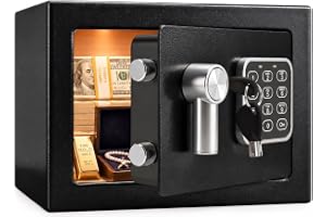 SereneLife Elektroniskt | 9.1 x 6.7” Robust Säkert med Digitalt Tangentbord och Kod, 2 Nycklar | Litet för Hem/Kontor, Säker Förvaring för Pengar, Smycken, Vapen