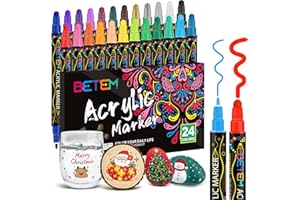 Betem 24 Colores Rotuladores Acrilicos Doble Punta, Marcadores Acrílicos para Pintar Piedras, Tela, Madera, Lienzo, Cerámica, Graffiti, Vidrio, Rotuladores Lettering para Artesanías