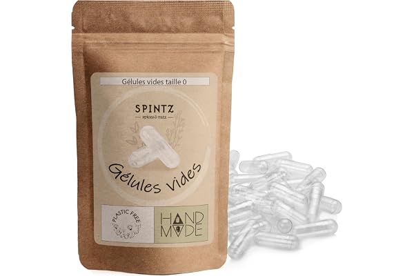 SPINTZ Gélules vides végétaliennes HPMC taille 0 (250 gélules) | Testé en laboratoire indépendant | Emballage sans plastique & durable | 100% cellulose végétale, non-GMO, sans allergènes, transparent