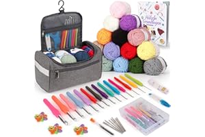 Coopay Kit Crochet Débutant Complet Portable, 15 Pelotes de Laine, Accessoires de Crochet Trioct, 73 Kits de Crochet Ergonomique avec Poignée Douce Longue de 2,0 À 10mm, Crochet Kit Debutant Enfant