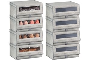 mDesign Zestaw 8 pudełek do przechowywania butów – duże pudełko na buty z pokrywką i przezroczystym okienkiem winylowym – idealne przechowywanie obuwia i organizer na buty, szary