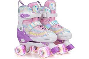 Gonex Patines 4 Ruedas Niña Patines en Paralelo Ajustables, Patines con Iluminación LED para Niñas y Niños Principiantes