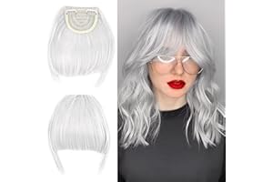 Elailite Flequillo Postizo Pelo Corto Clip Flequillos Falso (sienes 22cm) 1 Pieza 2 Clip en Postizos para Mujer # Gris Plata