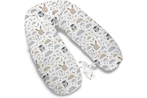 ‎EKM TRADE 170cm Groß XXL Stillkissen Schwangerschaftskissen Lagerungskissen Seitenschläferkissen mit abnehmbarem Bezug ekmTRADE (25 - Eulen und Kaninchen auf Weiß, Kissen + Bezug)