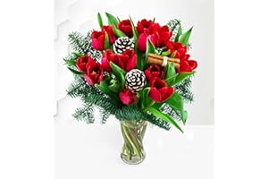 PRESTIGEFLOWERS Christmas Tulips - Fresh Flowers - Cinnamon - Christmas Bouquet