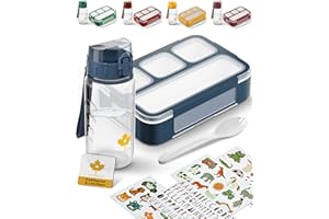 LAUBGOLD® Brotdose Kinder mit Fächern & Trinkflasche Kinder mit Stickern | BPA-freies Kita Set | Leichte Trinkflasche Kinder 350ml auslaufsicher u. Kohlensäure geeignet | 530ml Lunchbox mit 4 Fächern