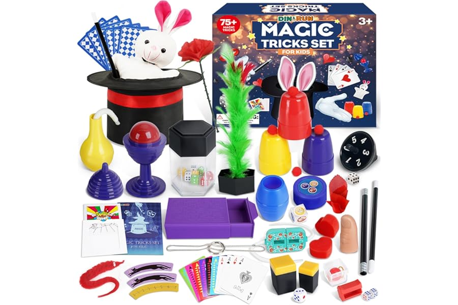 DINORUN Magic Tricks-Kids Magic Set with Magic Hat & Magic Wand & Instruction for Kids, Toys for 6 7 8 9 10 11 12 Year Old Boys Girls Gifts, 75+ Tricks