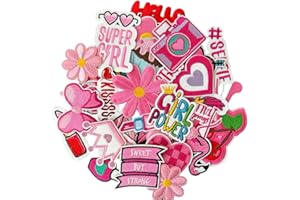 AXEN Embroidered Iron on Patches for Girls, Pink Girls Applique for Clothes, Hat, Backpack, Jeans, DIY Accessories, Pack of 30