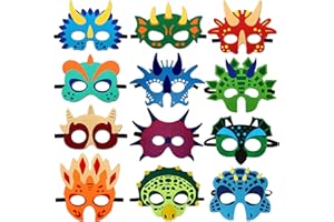 Atuful Dino Maske 12 Stück Halloween Party Dinosaurier Masken Geburtstag Augenmaske Weihnachten Dinosaurier Filz Tiermasken für Party Supplies