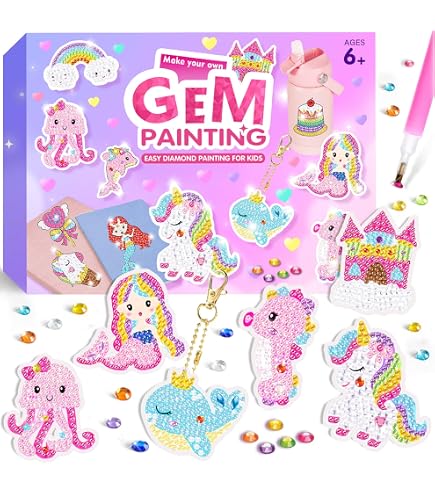 Giochi Bambina 6 Anni Femmina Diamante Pittura Portachiavi 5D DIY - 15 Pezzi Con Strass, Per Bambini, Lavoretti Creativi Kit Braccialetti Fai Da Te Bambina - 5