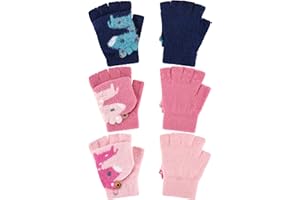 BENCAILOR 3 Paar Kinder Fingerlose Handschuhe Winter Warm Strick Halbfinger Flip Top Fäustlinge, 5-10 Jahre (Marineblau, Rosa, Rosa)