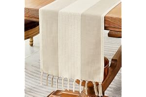 Wracra Runner da Tavolo macramè in Lino e Cotone, Runner da Tavolo caffè 120cm di Lunghezza con Nappe a Mano, Runner da tavola in Stile Rustico per Feste e Uso Quotidiano (caffè Chiaro, 120cm)