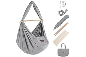 ‎SCHMUSEWOLKE BESTES FÜR BABYS SCHMUSEWOLKE Federwiege Komplett-Set - Hängematte für Babys und Kleinkinder ab Geburt bis 3 Jahre - Bio-Baumwolle - Grey - Mit Kunstfasermatratze
