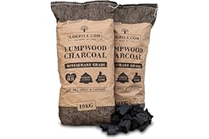 Logpile - Lumpwood Charcoal for BBQs (2x10kg) | Quick-Light, Premium Restaurant Grade Smokeless BBQ Charcoal for Barbecues, Smoker, Pizza Oven, Firepits | Big Chunks for Long-Burning Fuel | 70L Bags