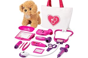 HERSITY Veterinario Bambini con Cane Peluche, Giocattoli Valigetta Dottore Veterinario Accessori, Giochi Bambina Gioco di Ruolo Regalo 3 4 5 Anni