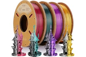Eryone Jedwabisty dwukolorowy filament PLA, druk 3D, 1,75 mm, +/-0,03 mm, błyszczący, 0,25 kg/szt., 4 szt., czarny i zielony, czarny i różany, czarny i fioletowy, czarny i złoty