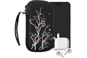 ‎KWMOBILE kwmobile Handytasche für Smartphones M - 5,5" - Neopren Handy Tasche Hülle Cover Case Schutzhülle - Vögel AST Mehrfarbig Pink Schwarz - 15,2 x 8,3 cm Innenmaße