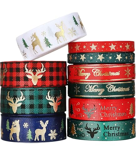 Produktbild von 50 Yards Geschenkband Weihnachten Schleifenband Weihnachten Breit 25mm Weihnachtsband Rot Grün Geschenksband Set Für Geschenkverpackung (25 Yards/Rollen