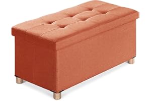 BRIAN & DANY Ottoman Storage Box with 4 Wood Legs, Linen Storage Ottoman for Living Room, Orange, 76 x 38 x 38 cm