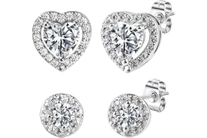 AILVOR Silver Stud Earrings for Women, 2 Pairs Silver Earrings, Heart Round Hypoallergenic Earrings for Women Men Girls Cartilage Sleeper Earrings