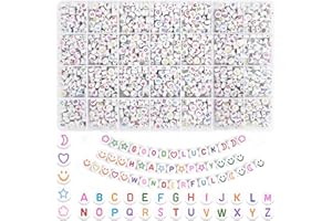 HOLDLEAF 1400 Pièces Perles Lettres Colorées,7mm Perles Alphabet pour Bracelet，Perle Alphabet Lettre Coloré A-Z et Perles de Smiley Cœur，Rondes Perles Alphabet pour DIY La Fabrication de Bijoux