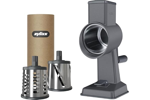 Zyliss Râpe à Fromage Rotative Gourmet avec Manivelle, Aluminium, 3 Tambours en Inox, Râpe à Fromage, Légumes, Chocolat, Carotte, Ventouse Antidérapante et Fixation de Table, Rapeuse Legume Manuelle