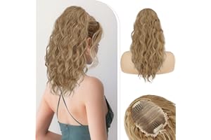 RUWISS Przedłużenie kucyka, kucyk, kręcony, falowany, do codziennego użytku, treska do włosów syntetycznych dla kobiet, 45 cm, popielaty blond i blond