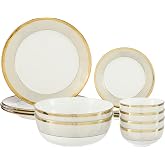 Amazon Brand - Solimo Ceramic 14 Piece Premium Dinner Set | 4 Dinner Plates, 4 Quarter Plates, 2 Large Bowls & 4 Small Bowls