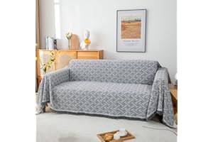 LHGOGO Narzuty na sofy, duża narzuta na sofę, 3-osobowa, stereoskopowa, żakardowa, tkana, wszechstronna, dekoracyjna narzuta na sofę, narzuta i kanapę, 180 x 300 cm, jasnoszara