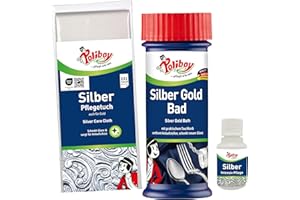 ‎POLIBOY ... PFLEGT WIE NEU POLIBOY Silberpflege Set - Silber Gold Bad mit Tauchkorb & Silber Pflegetuch zur Reinigung von Schmuck, Besteck & Dekoration - Für Silber, Versilbertes & Gold - inkl. Produktprobe - Made in Germany