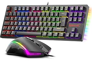 ‎REDRAGON Redragon K552 Mechanische Tastatur-Maus-Kombination Kabelgebundene Gaming-Tastatur mit Regenbogen-LEDs, braunen Schaltern und RGB-Gaming-Maus mit 4200 DPI für Windows-PC-Gamer – S113 DE QWERTZ