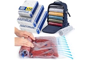 myHodo Vakuumpåsar för Rullning (14 stycken) för Kläder (3 storlekar - 70 x 50 60 x 40 50 x 35 cm), Kompressionspåsar, Stora Resevakuumpåsar, återanvändbara Vakuumpåsar för Resor och Ryggsäck