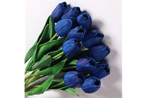 Anaoo 12 Pezzi Tulipani Fiori Artificiali Finti in Lattice Realistico Bouquet Decorazione per Nozze, Composizioni Floreali, Feste, Natale, Matrimoni, Casa, Ufficio, Effetto, Blu Scuro