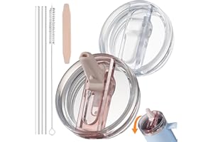 RUACDIQ 2 Unidades Tapa Prueba Fugas para Stanley Cup 40 oz Accesorios, unidades de tapas de repuesto extraíbles con 2 pajitas Cepillo para pajitas, Herramienta de desmontaje (Blanco + rosa)