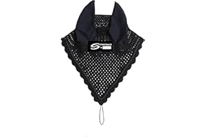 S-PRODUCTS EQUESTRIAN HORSE EAR NET FLY VEIL CROCHET BONNET MASK TIE DOWN HOOD WITH PIPING