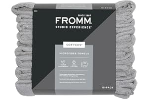 Fromm Softees Microfiber Salon Hair Towels for Hairstylists, Barbers, Spa, Gym in Grey, 16" by 29", 10 count Perfect Hair Care Towel for Drying Curly, Long, Wavy Hair