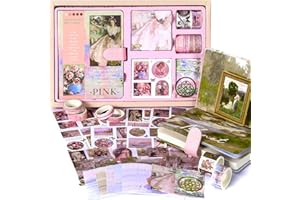 OFFIGIFT Scrapbooking-Zubehör, Tagebuch-Set, Vintage-Ölgemälde, bunt, blanko, Notizbuch für Junk-Tagebuch, ästhetisches Scrapbook-Set mit Scrapbook-Aufklebern, Washi-Tapes, Kunst-Tagebuch, Mädchen, Frauen