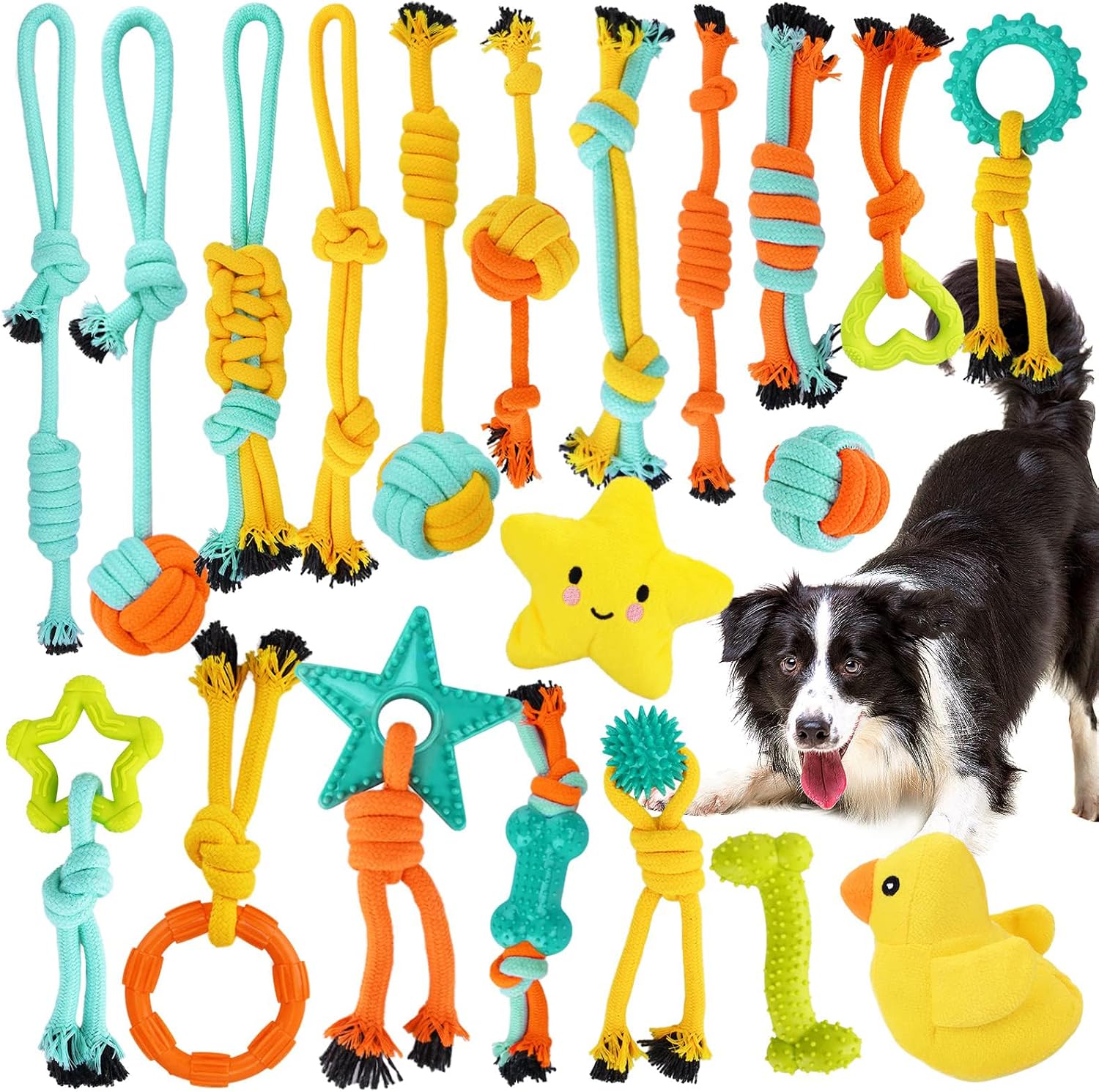 SanRes Juguetes para Perros,20 Piezas Juguete para Morder para Perro,Juguetes para Cachorros Interactivo,Algodón Cuerda Juguete para Cachorros para Perros pequeños/Medios/Grandes Limpiar