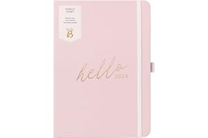 Busy B Dziennik rodzinny od stycznia do grudnia 2024 r. – róża A5 – dziennik tygodniowy ze sztucznej skóry z miejscem na 5 harmonogramów i notatek do wyrywania