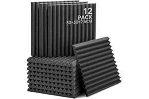 SOUNDSBAY Lot de 12 panneaux de Mousse Acoustique, Mousse Anti-bruit Panneaux Acoustiques haute densité isolant phonique, pour Podcasting, Studios d'enregistrement, Bureaux 30 x 30 x 2,5 cm