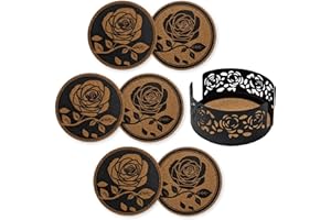 Mango Steam Lot de 6 Dessous de Verre décoratifs en Forme de Rose pour Boissons et Tasses avec Support en métal Noir