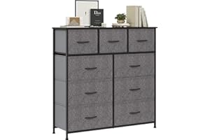 Farini 9 Drawers Dresser for Bedroom, Fabric Drawers Chest Tower with Durable Steel Frame, MDF Top and Adjustable Feet for Bedroom & Home Organization