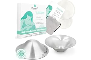 Mammacita Pezoneras de plata aún para las madres stenting - Conjunto de 2 sombreros de plata y 2 inserciones de lactancia de fibra de bambú: estilos calmantes y suaves para pezones sensibles