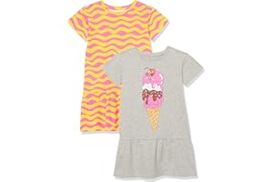 Spotted Zebra Abiti a Maglietta con vestibilità Comoda in Maglia a Maniche Corte Bambine e Ragazze, Pacco da 2