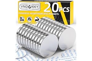 VNDUEEY Strong Magnet, Silver Neodymium Disc Magnets, Powerful Disc Magnet with Double-Sided Adhesive for Classroom, Office, Fridge, DIY, Whiteboard, Fridge, Kitchen, Workshop, Pack of 20, 30x3mm