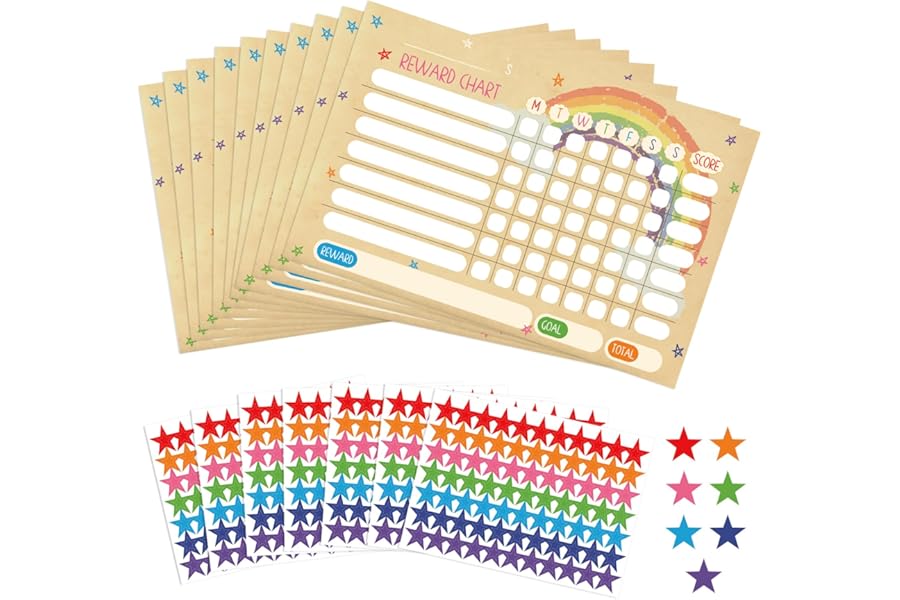Lemicin Reward Chart Children Behaviour - 10 Sheets Reward Charts with 539 Star Stickers for Children Behaviour Training