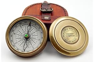 KHUMYAYAD Bussola tascabile in ottone antico, realizzata a mano, completamente funzionale, con custodia in pelle